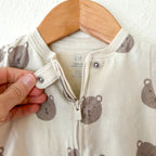 Baby Gap Organic Cotton Cream Teddy Bear 2-Way Zipper Footed Sleeper | 0-3m