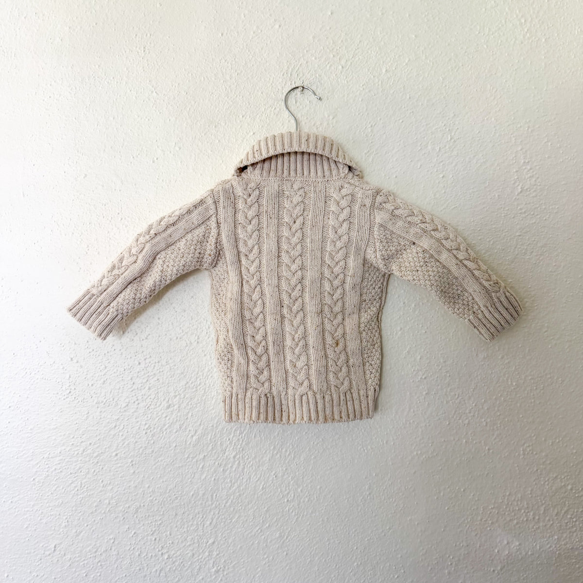 Next Wool Blend Cream Marl Cable Knit Shawl Collar Sweater | 12-18m