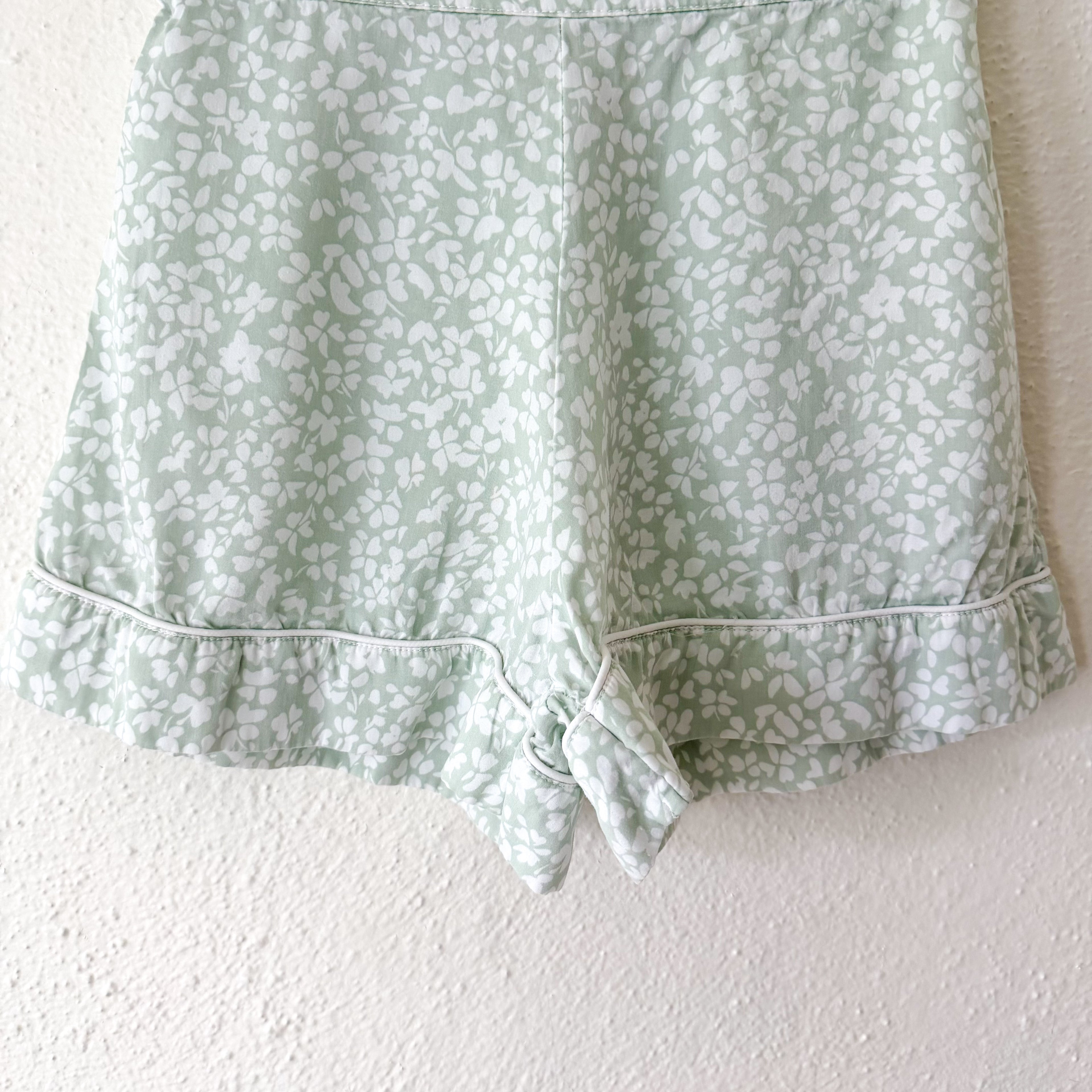 H&M Home Lyocell Mint Floral PJ Top + Ruffle Shorts | XS