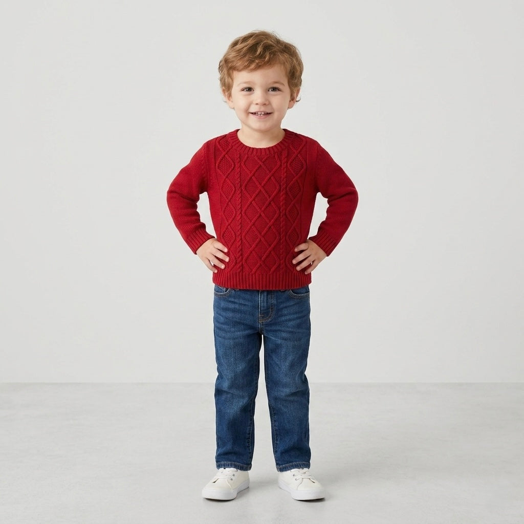 Carter's Boys Red Diamond Cable Knit Sweater | 24m