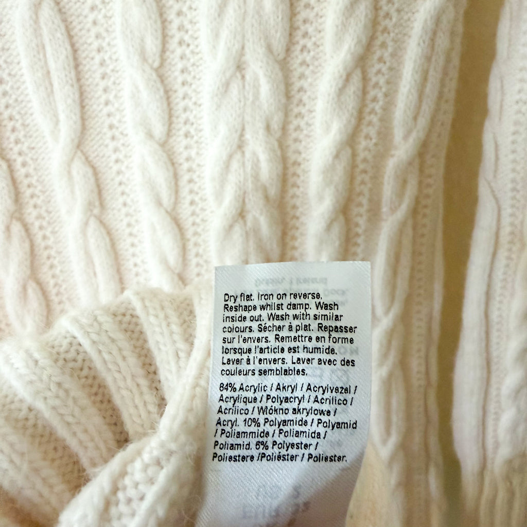 River Island Turtleneck Cable Knit Long Sleeve Midi Sweater Dress in Cream | S