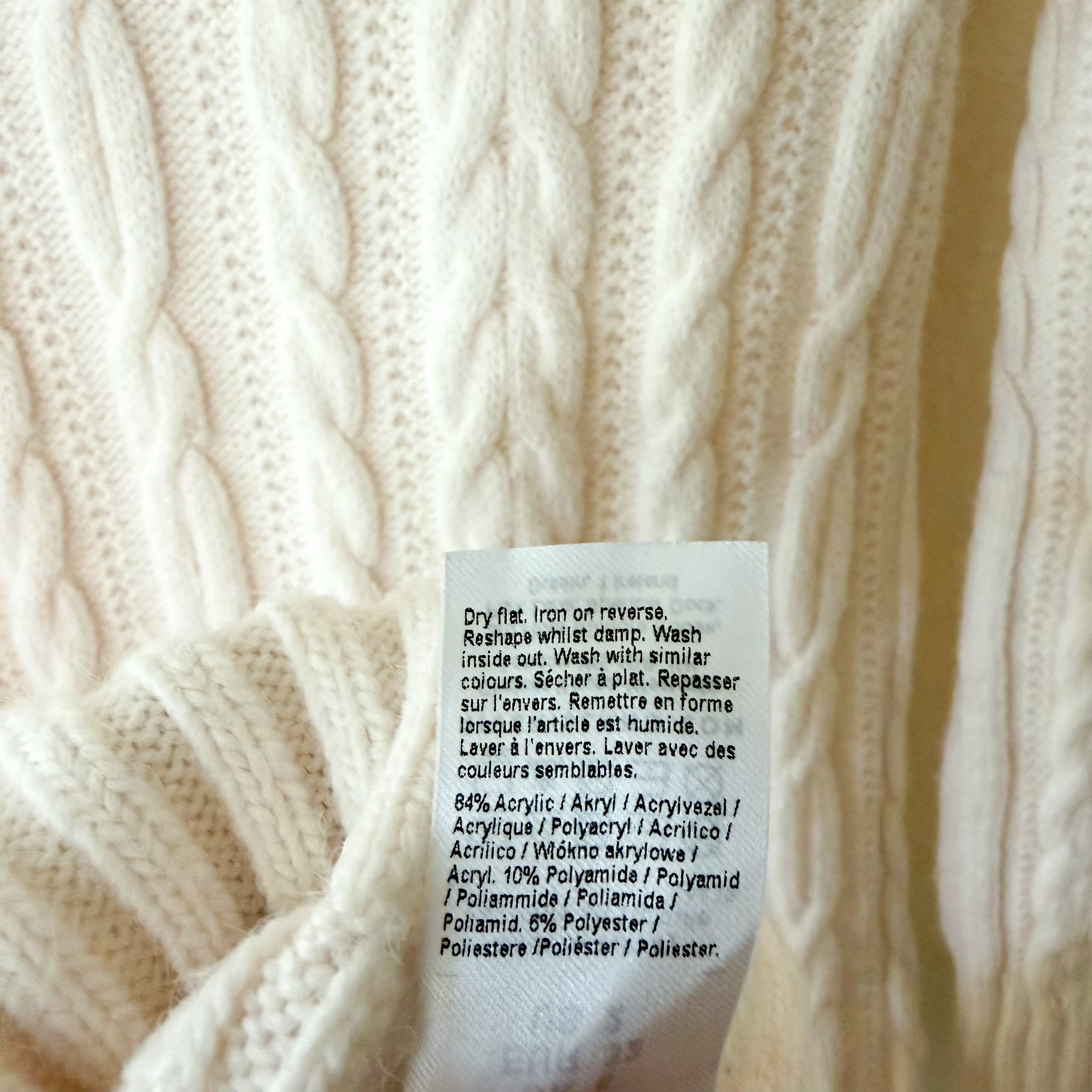 River Island Turtleneck Cable Knit Long Sleeve Midi Sweater Dress in Cream | S