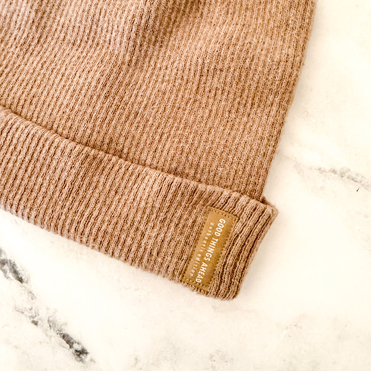 Zara Good Things Ahead Ribbed Teddy Ears Beanie in Pecan