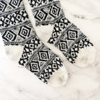 Unbranded Black White Fair Isle Cozy Crew Socks | OS