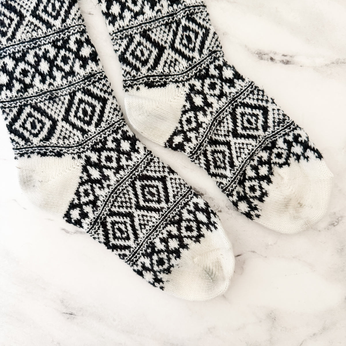Unbranded Black White Fair Isle Cozy Crew Socks | OS