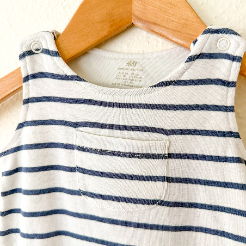 H&M Organic Navy White Stripe Sleeveless Jumpsuit | NB
