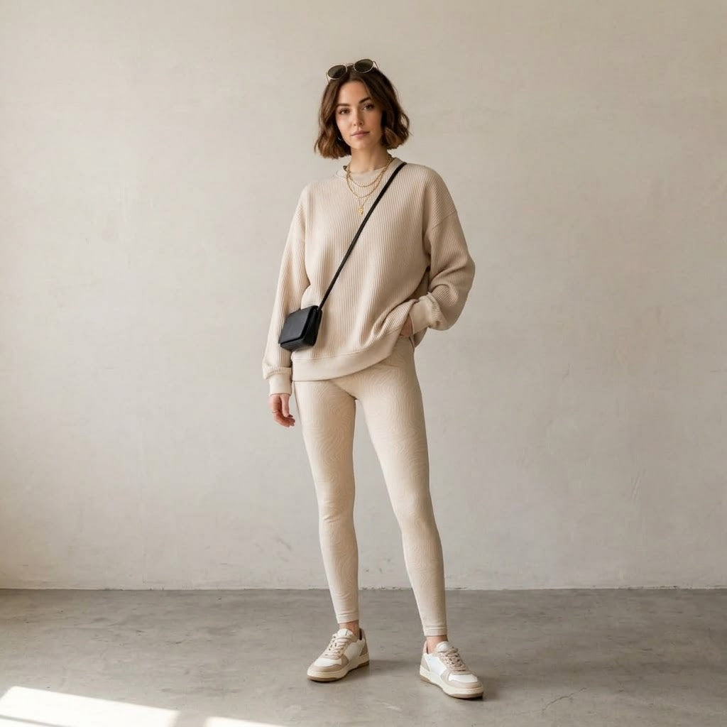 Zella White Beige Cream Wavy Design Seamless Leggings | S
