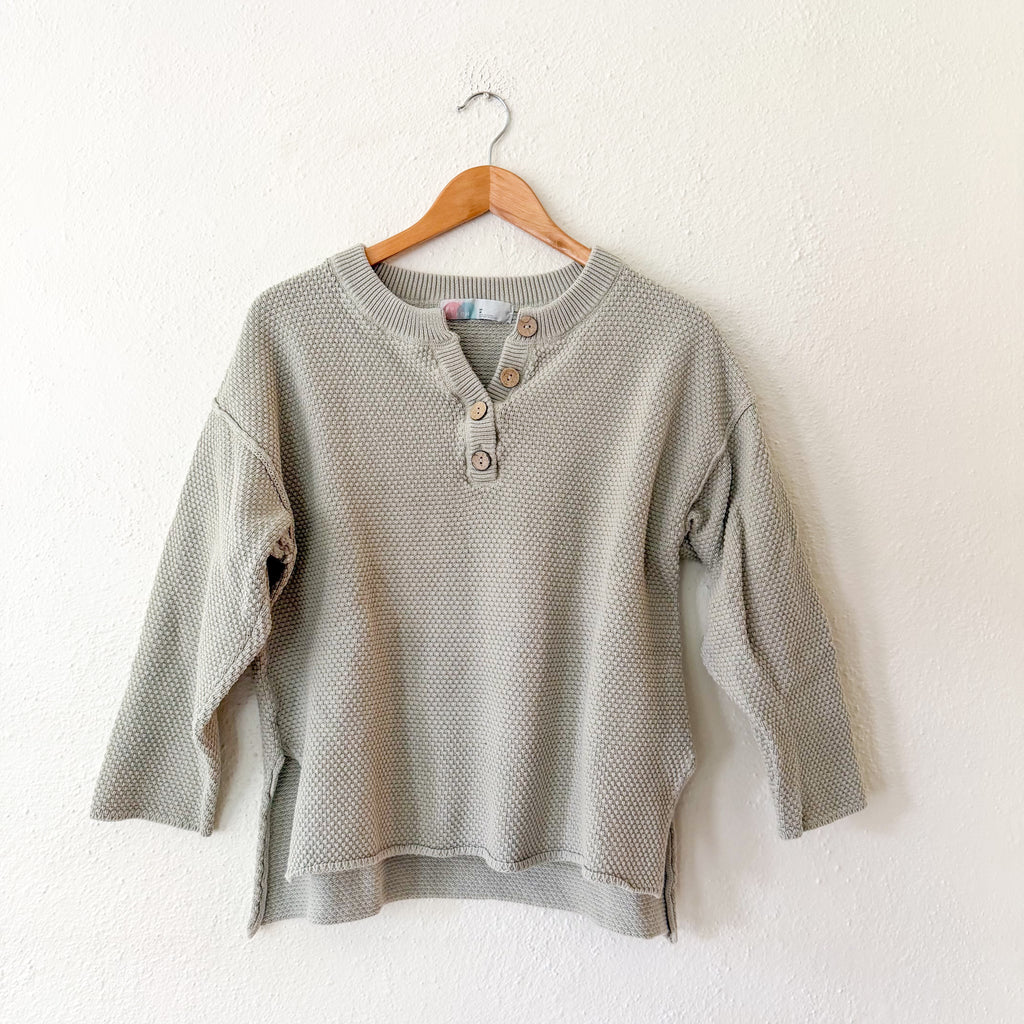 Free People Beach Sage Open Weave Cropped Henley Sweater | XS