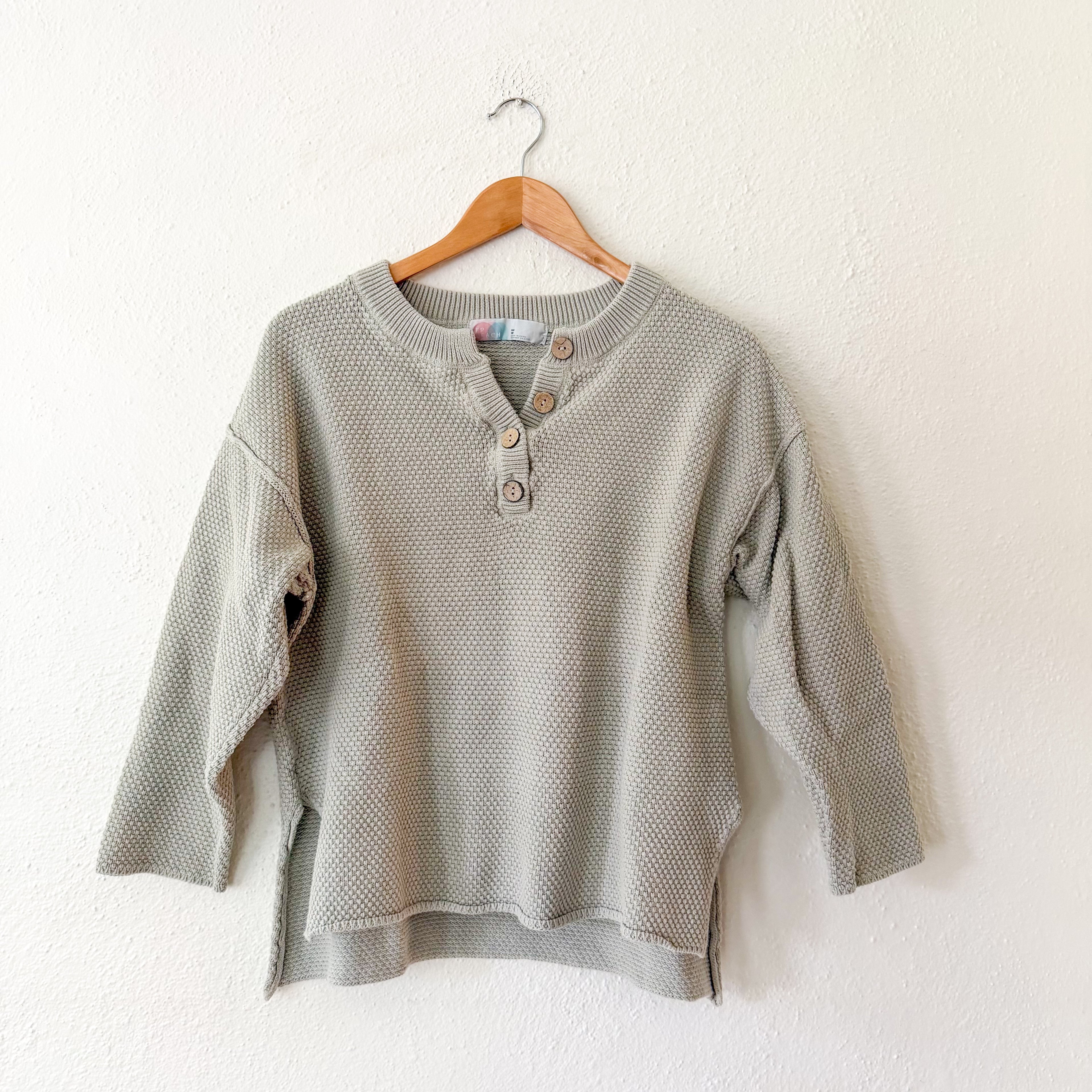 Free People Beach Sage Open Weave Cropped Henley Sweater | XS