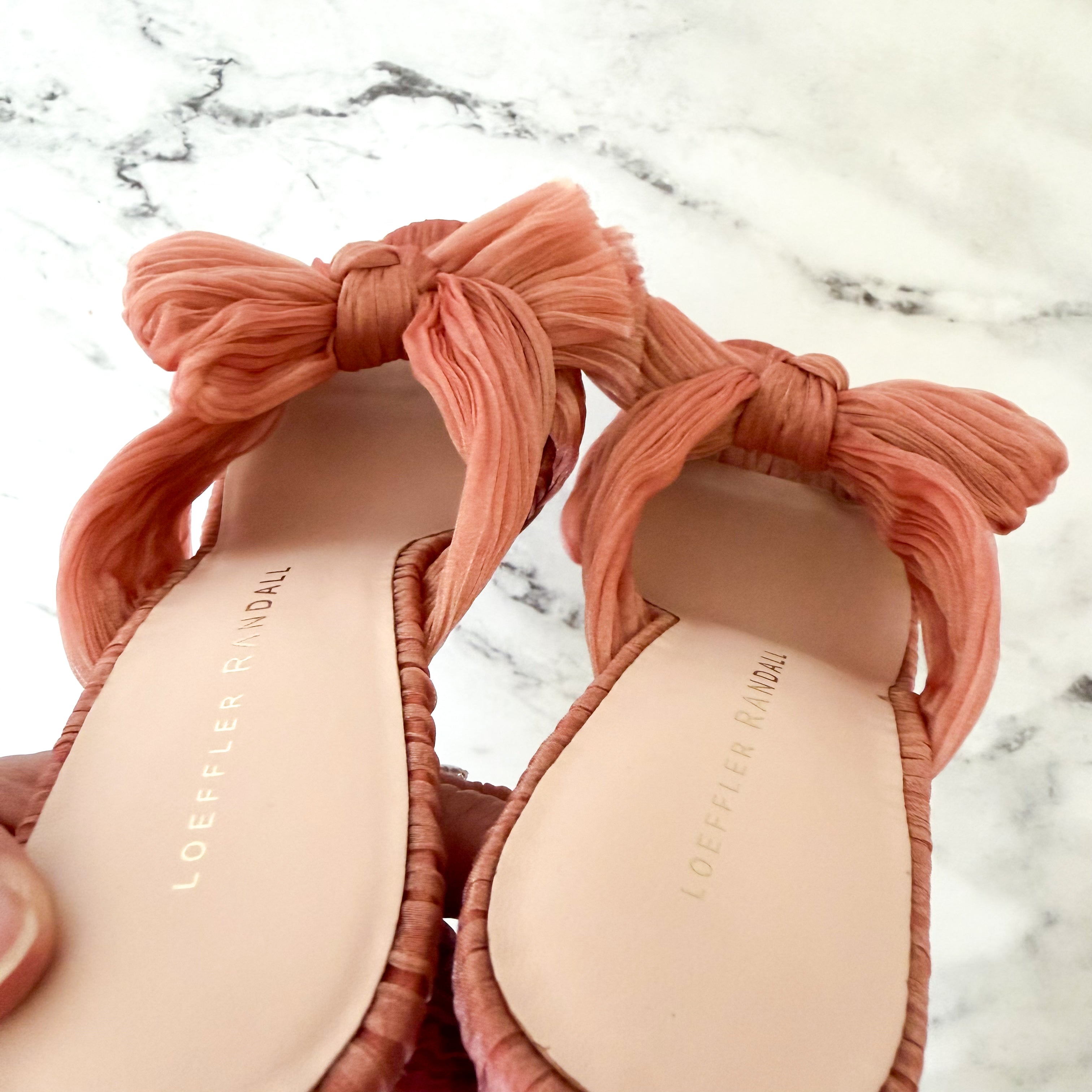 Loeffler Randall Pink Penny Pleated Organza Bow Block Heels | 6.5