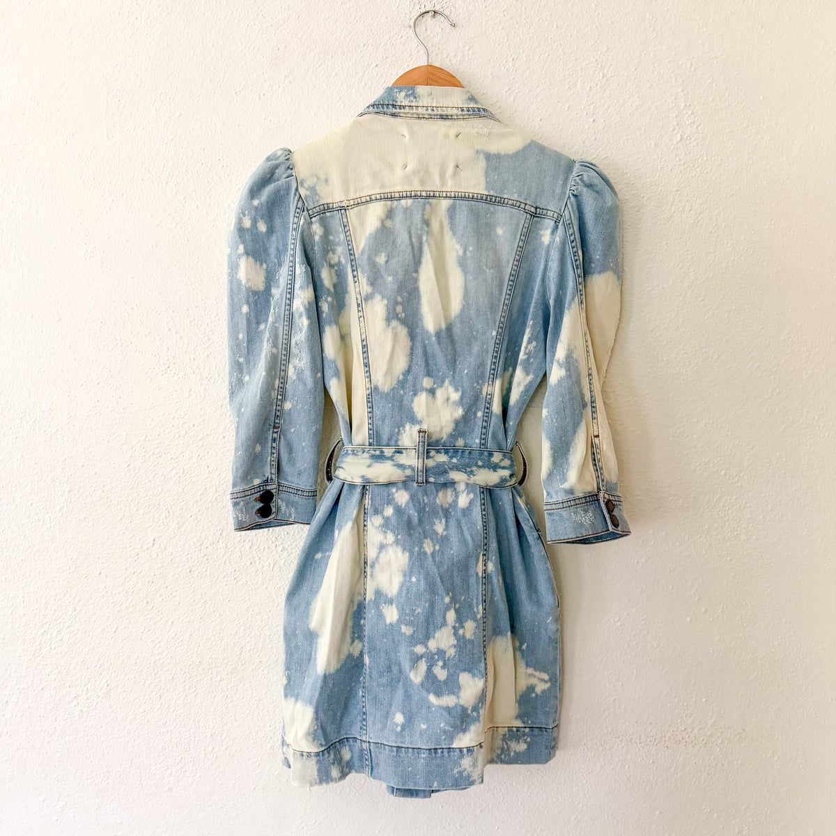 Retrofete Lema Denim Long Sleeve Belted Dress in Stone Bleach | XS