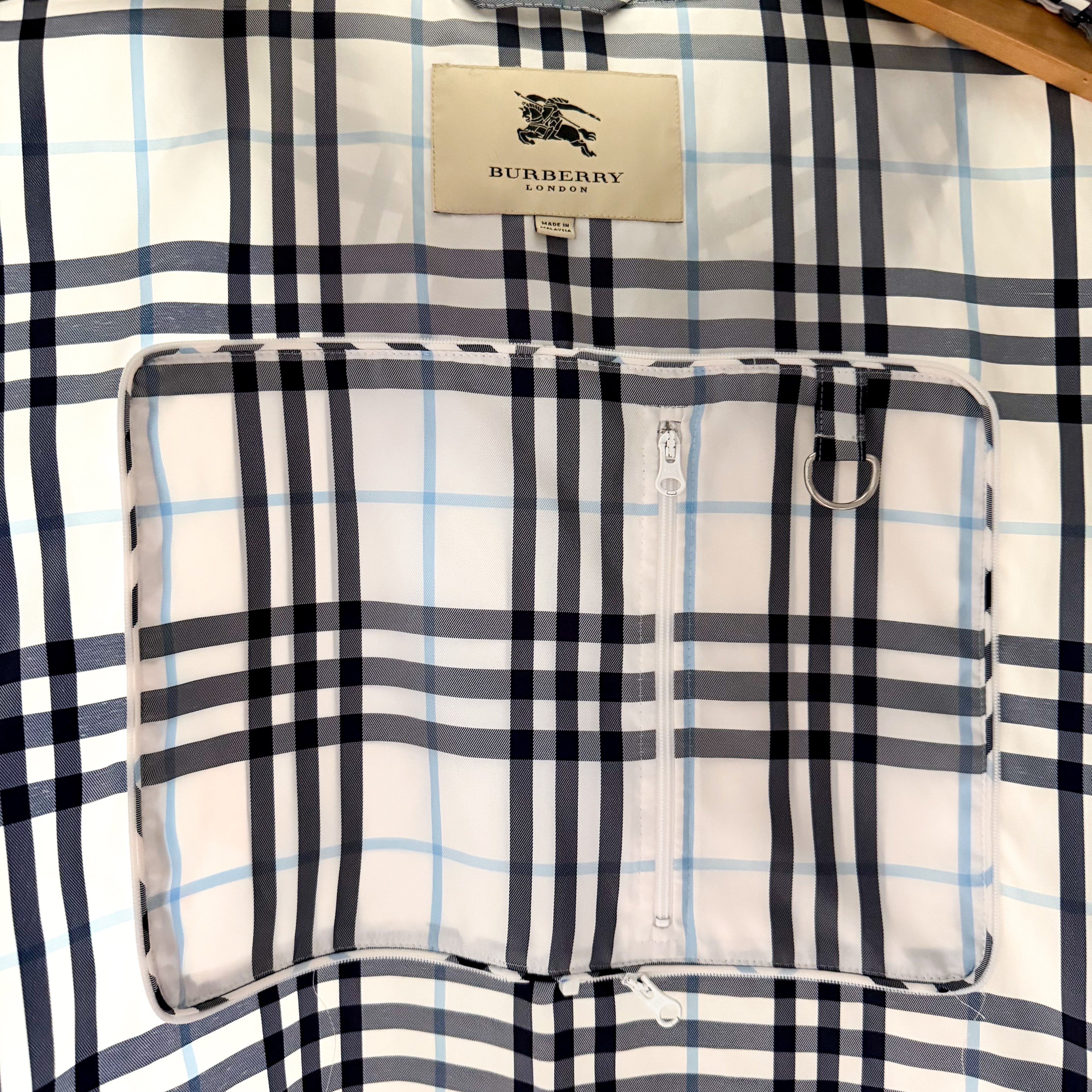Burberry London Light Blue Plaid Packable Poncho Raincoat | OS