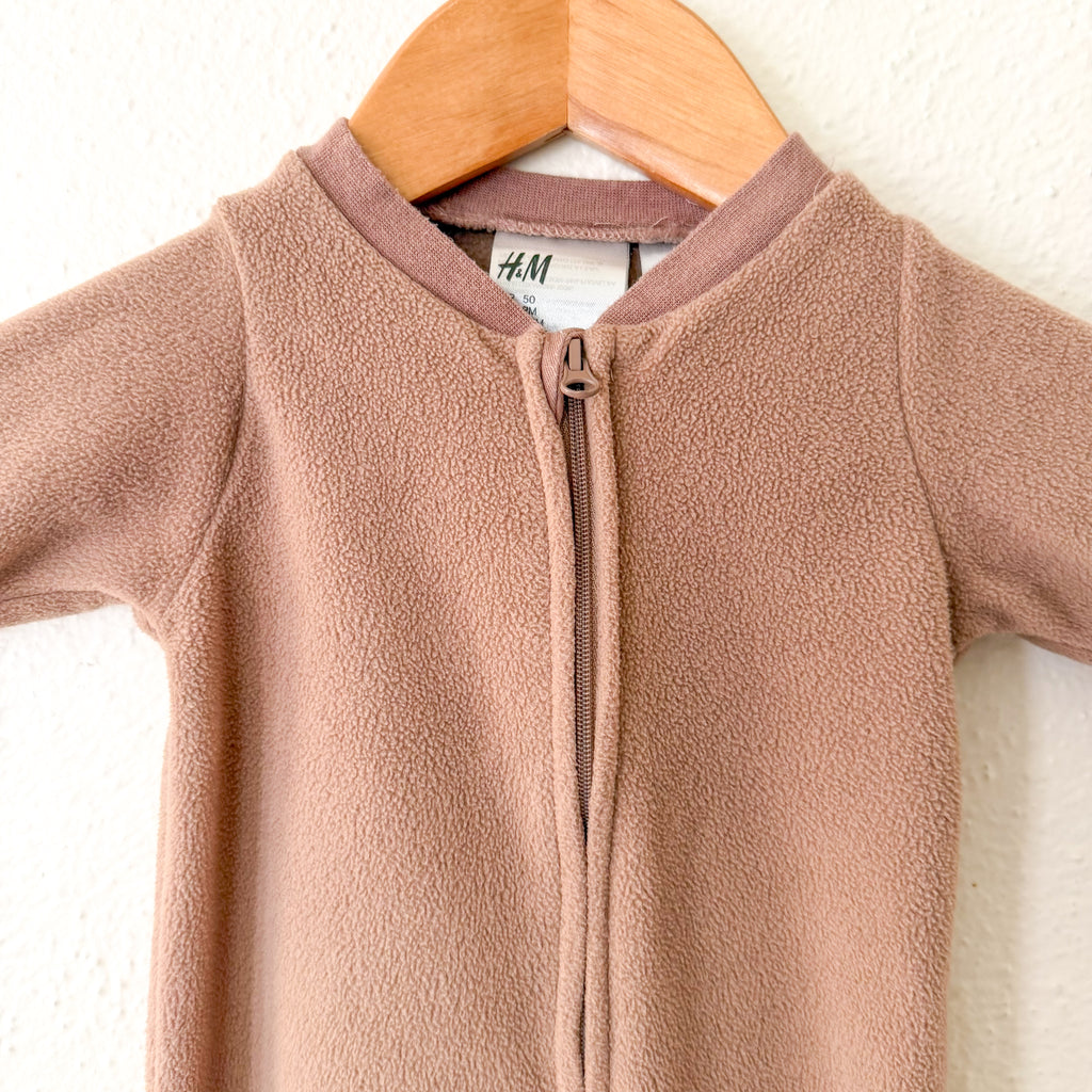 H&M Brown Fleece Zip-Front Sleeper Jumpsuit | PM (Premie)