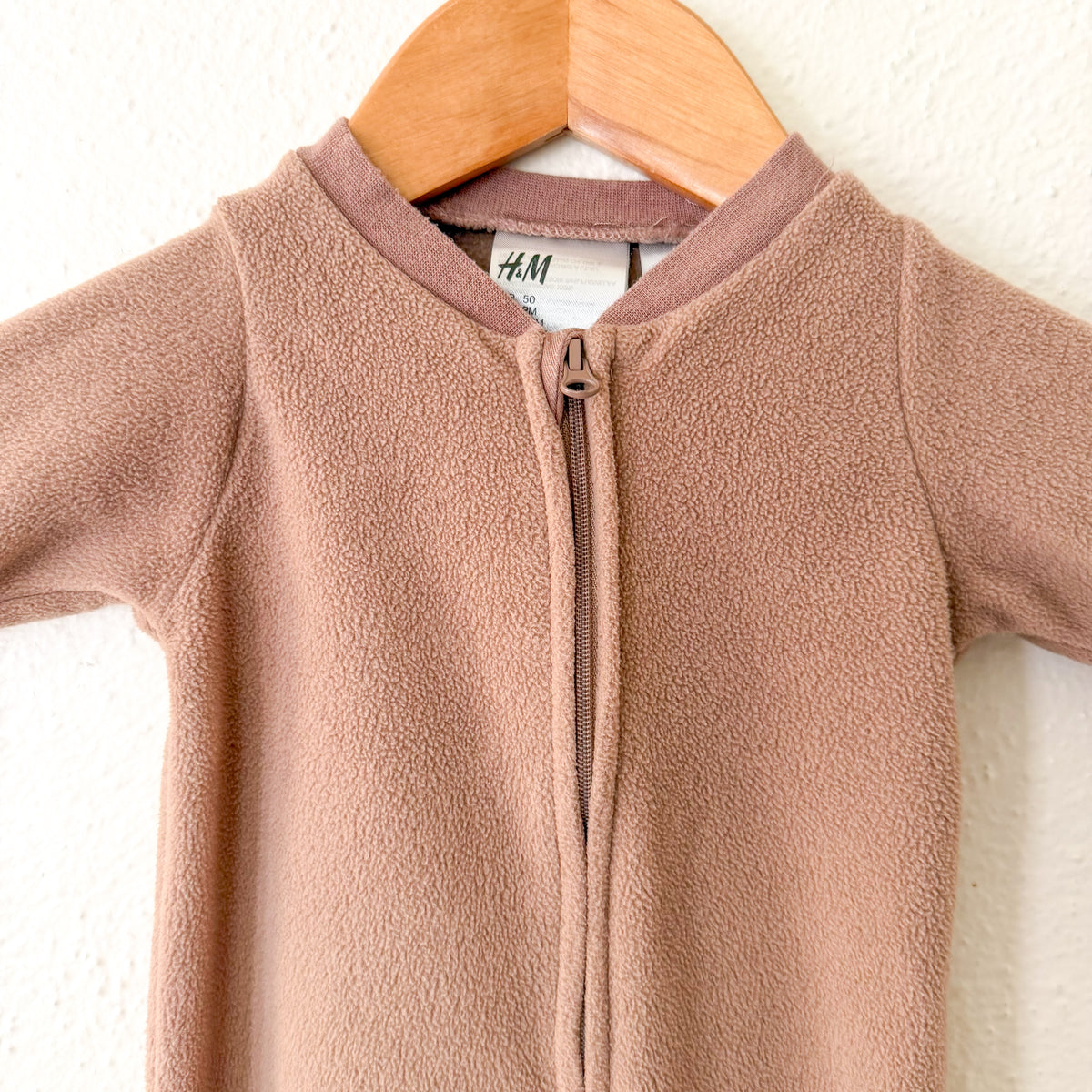 H&M Brown Fleece Zip-Front Sleeper Jumpsuit | PM (Premie)