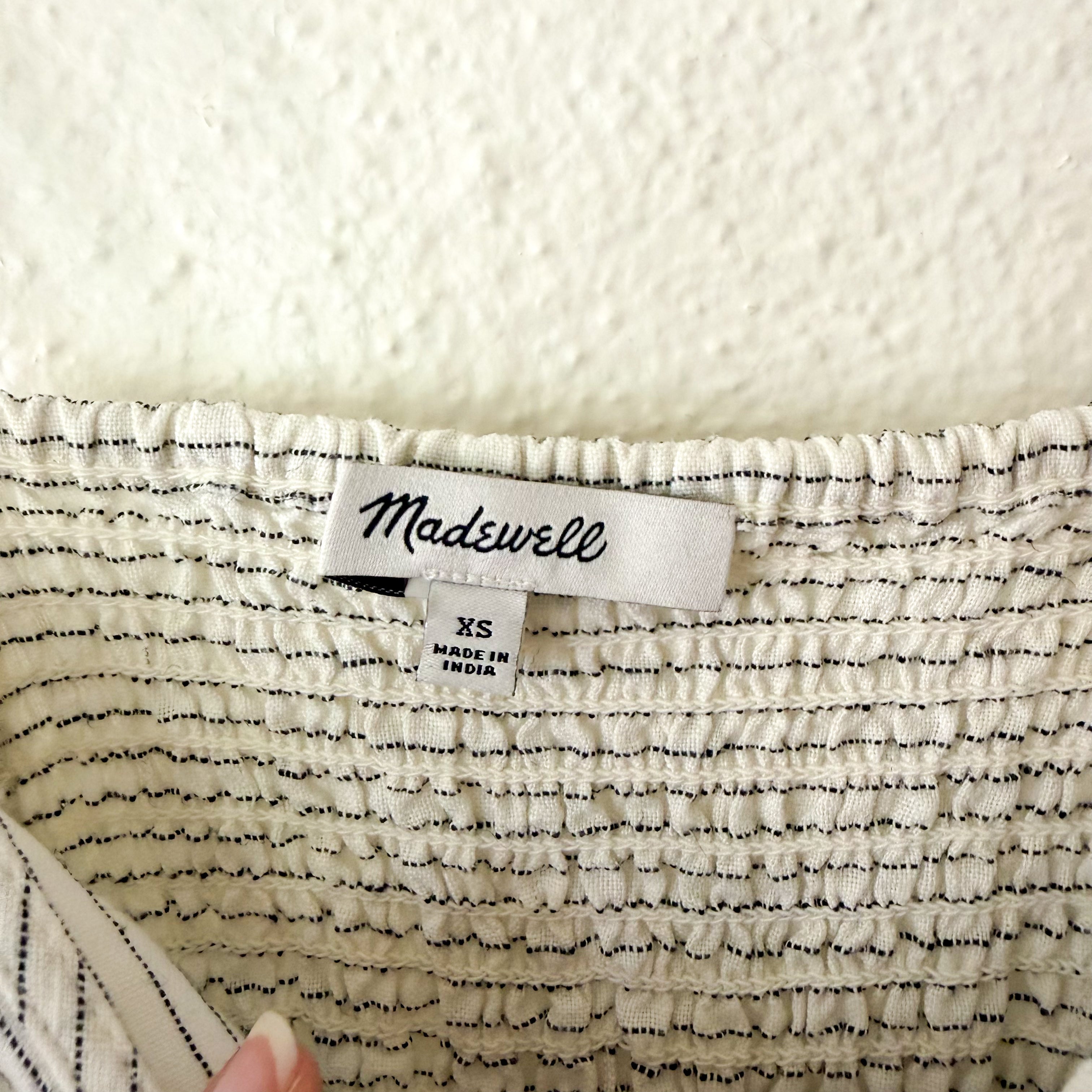 Madewell Striped Linen Empire-Waist Midi Dress in Lighthouse | XS