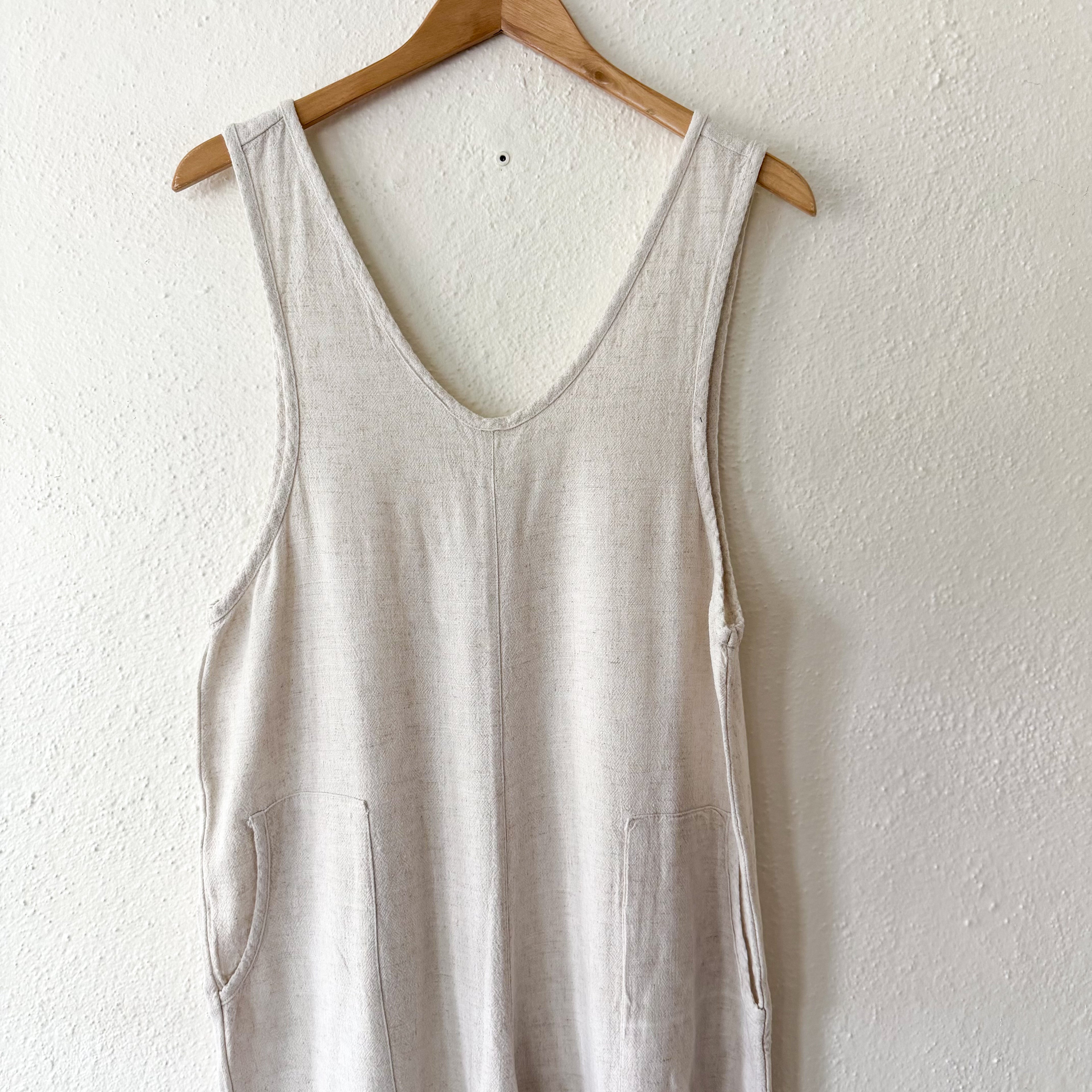 Treasure & Bond Natural Cream Textured Linen Blend Relaxed Jumpsuit | XS