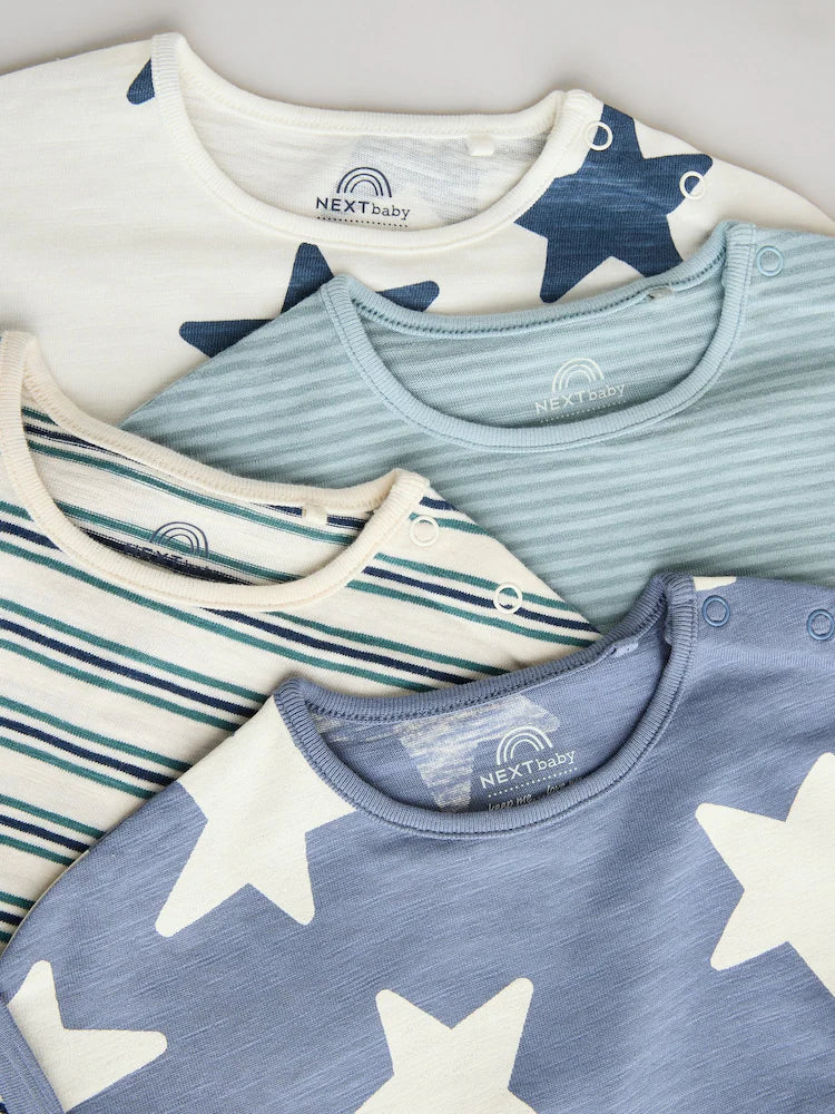 Next Baby Teal Blue Jersey Baby Rompers Multi Pack x4 | 6-9m