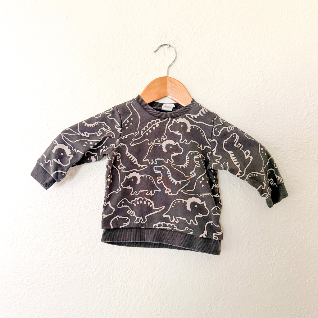 H&M Tan Dinosaur Printed Charcoal Sweatshirt | 6-9m