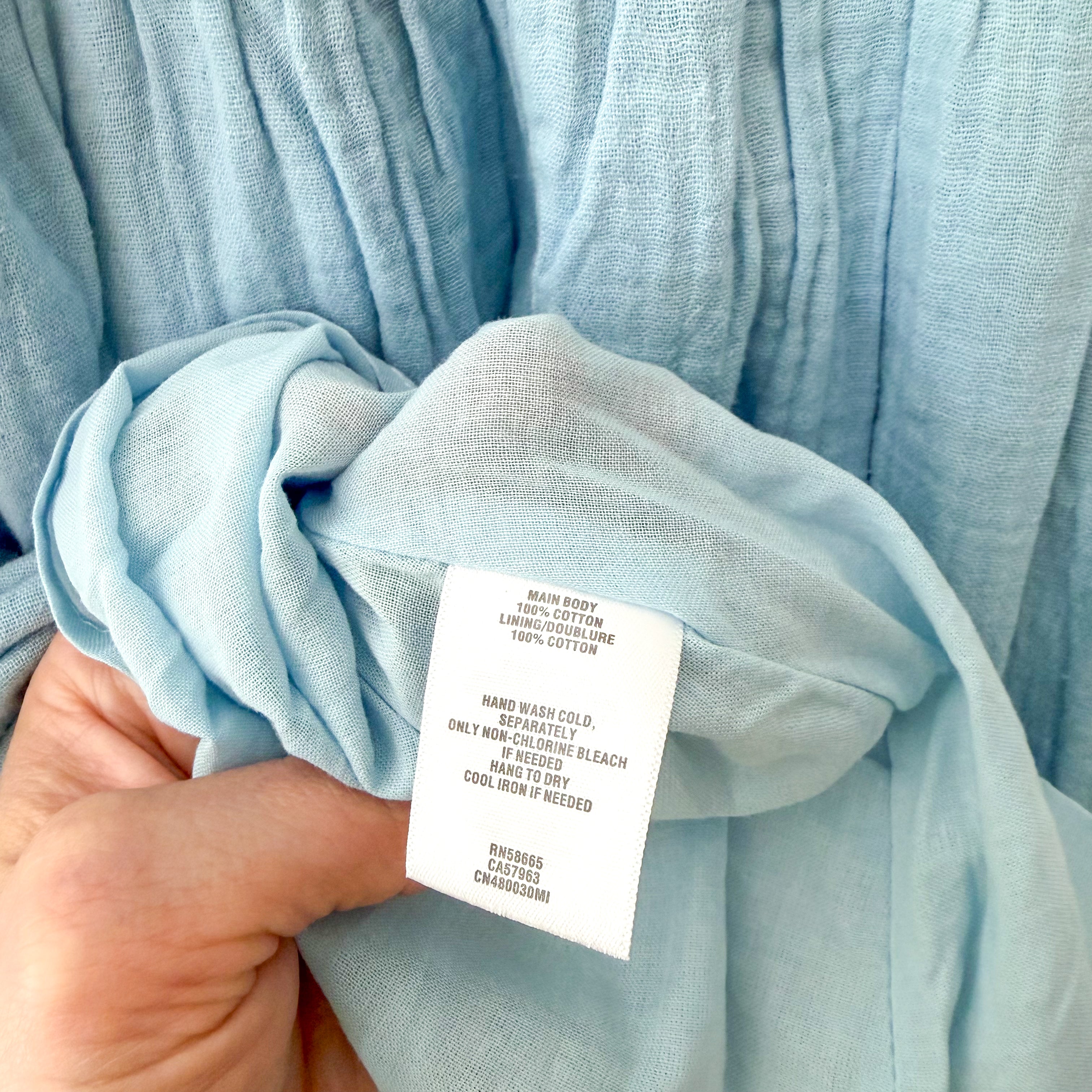 Caslon Smocked Tie Strap Cotton Gauze Midi Sundress in Baby Blue | XS