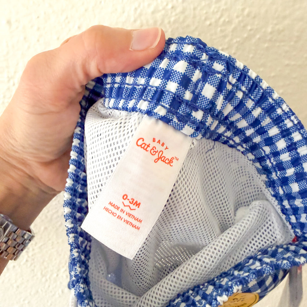 Cat & Jack Baby Navy Blue Gingham Swim Trunks | 0-3m