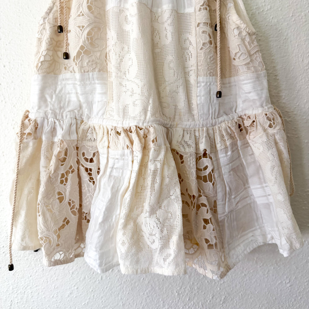 Zimmermann Petite Lace High Neck Sleeveless Peplum Top in Ivory | 0P