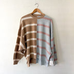 Free People Uptown Oversized Crewneck Pullover Sweatshirt in Camel Grey Combo | XS