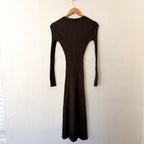 Quince Cotton Cashmere Ribbed Long Sleeve Crew Midi Sweater Dress in Brown Heather | XS