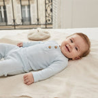 Cloud Island Powder Blue Long Sleeve Pointelle Bodysuit + Pants Matching Set | 3-6m
