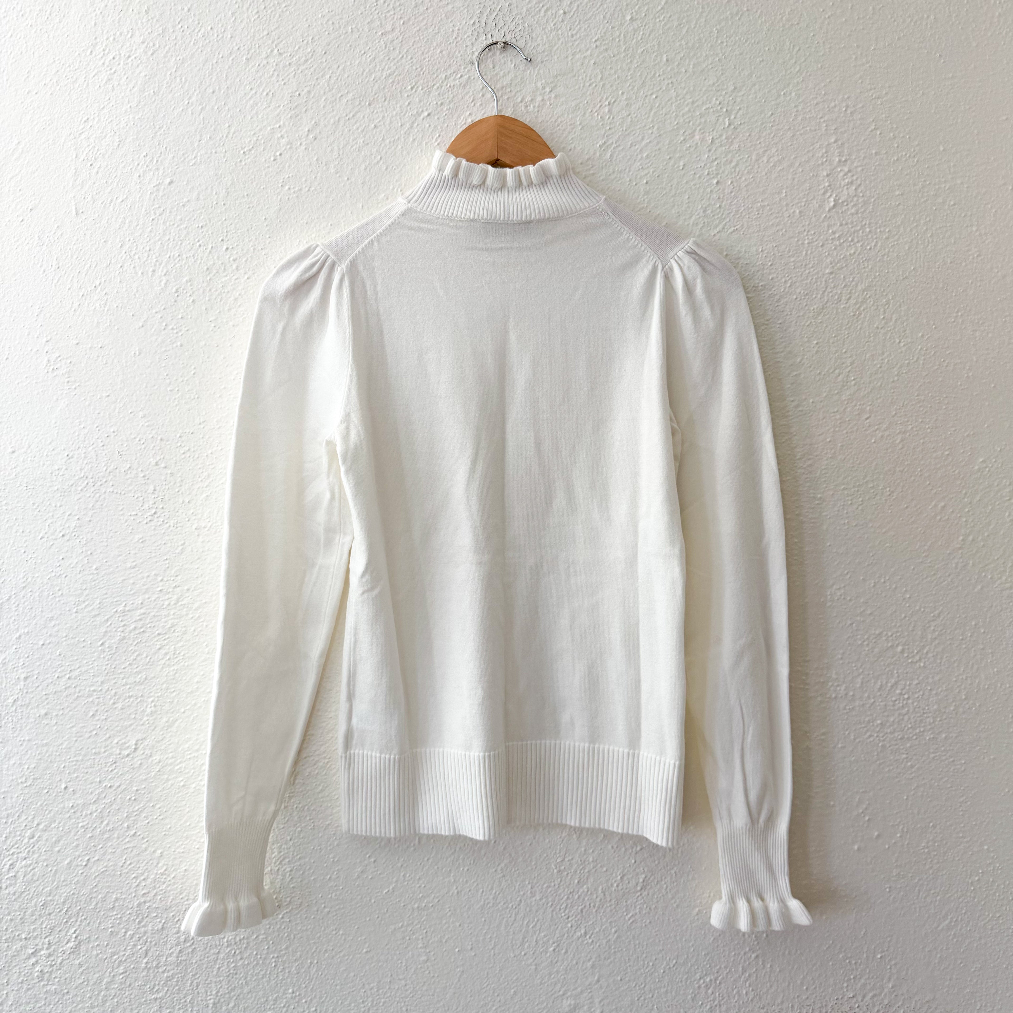 Cece Ruffle Mock Neck Sweater in Ivory | XS