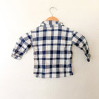 H&M Navy Blue Cream Plaid Button Down Long Sleeve Shirt | 6-9m