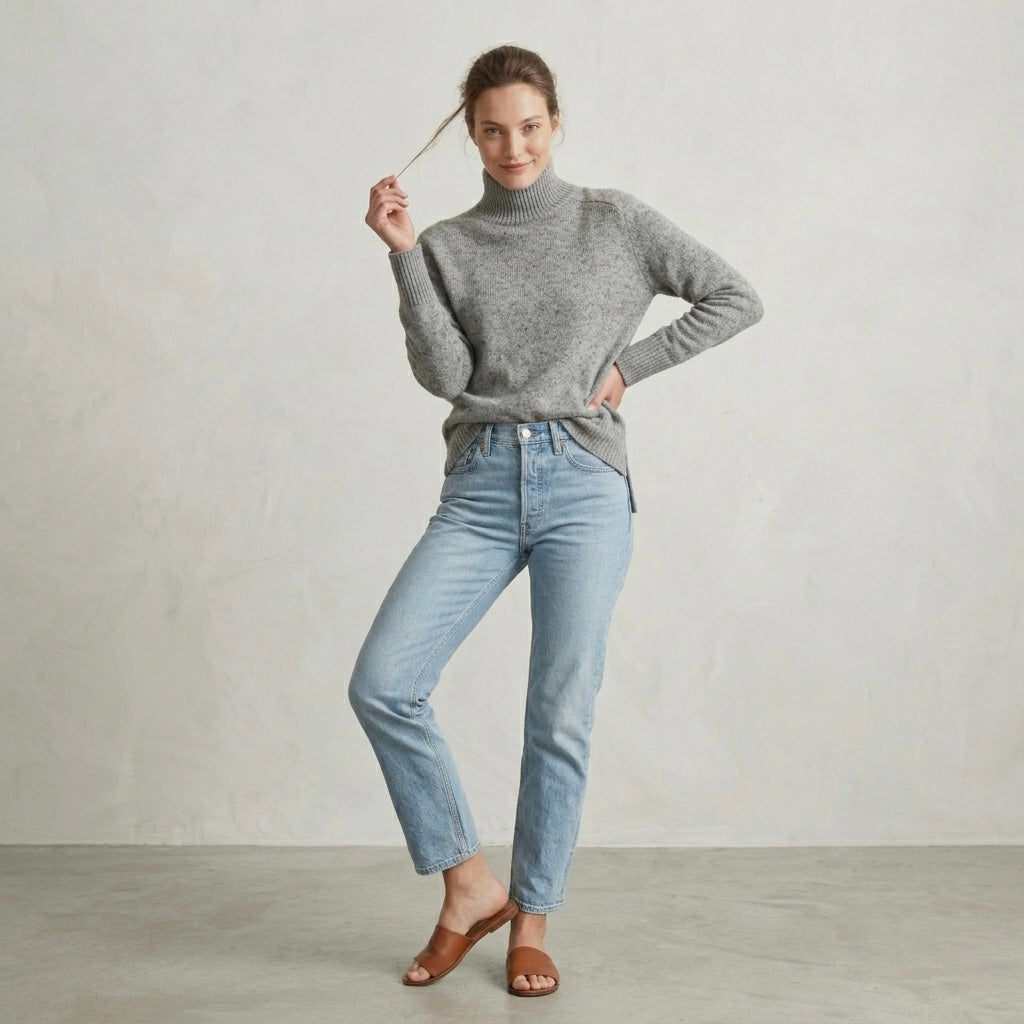 Vince 100% Cashmere Donegal Side Slit Turtleneck Sweater Heather Grey | XS