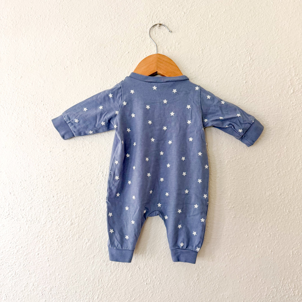 H&M Ocean Blue Cream Stars Snap Long Sleeve Jumpsuit | Premie