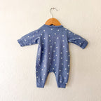 H&M Ocean Blue Cream Stars Snap Long Sleeve Jumpsuit | Premie