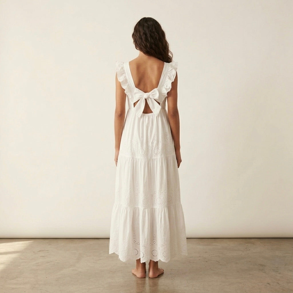 MANGO White Eyelet Embroidered Cotton Maxi Dress | XS