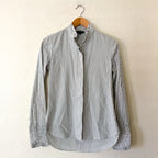 Rag & Bone Jordan Ruffle Neck Long Sleeve Button Up Shirt in Blue Stripe | S