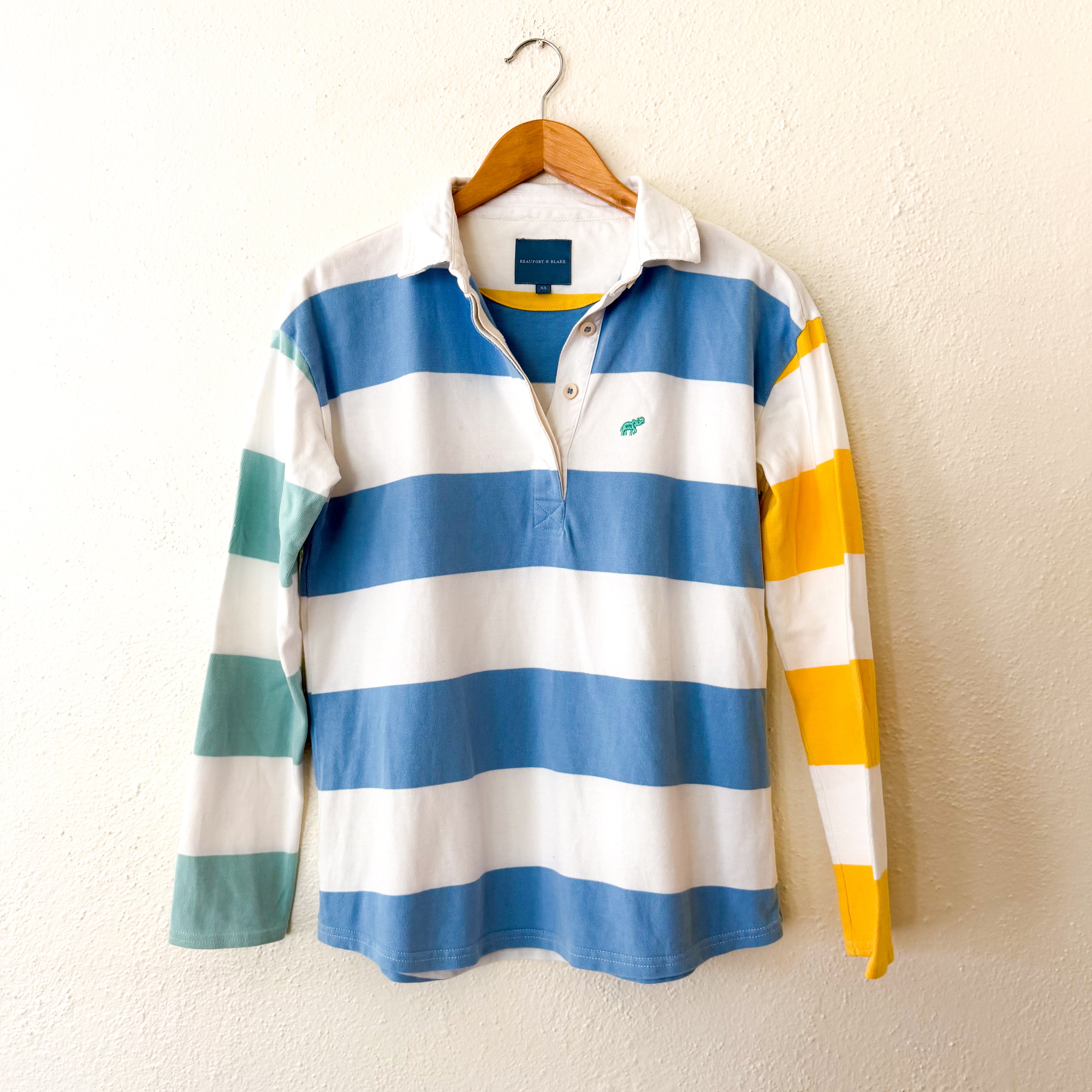 Beaufort & Blake "The Thompson" Vintage Long Sleeve Rugby Shirt in Blue Stripe | XS