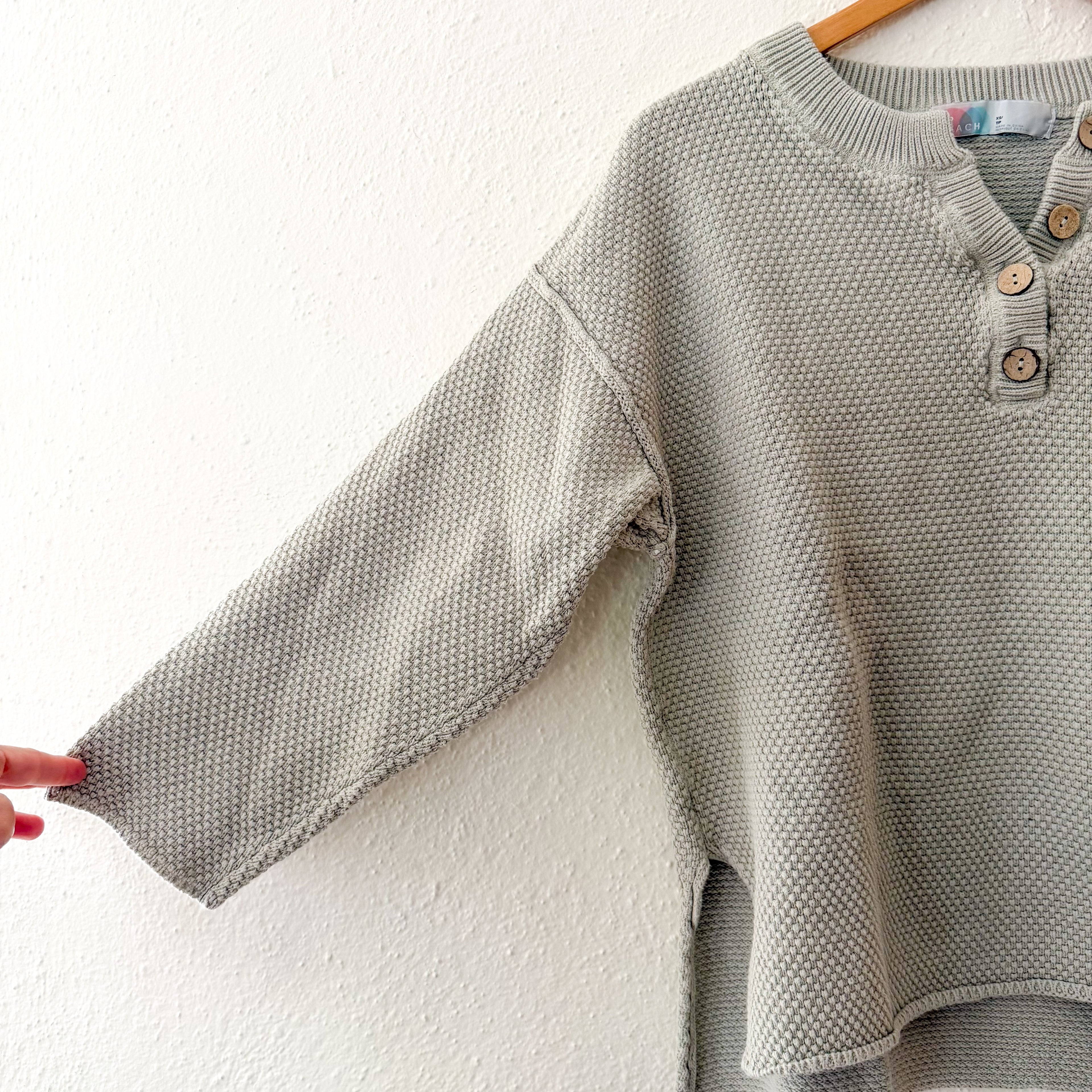 Free People Beach Sage Open Weave Cropped Henley Sweater | XS