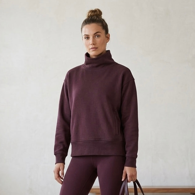 Zella Funnel Neck Pullover Sweatshirt in Brown Mole | XS