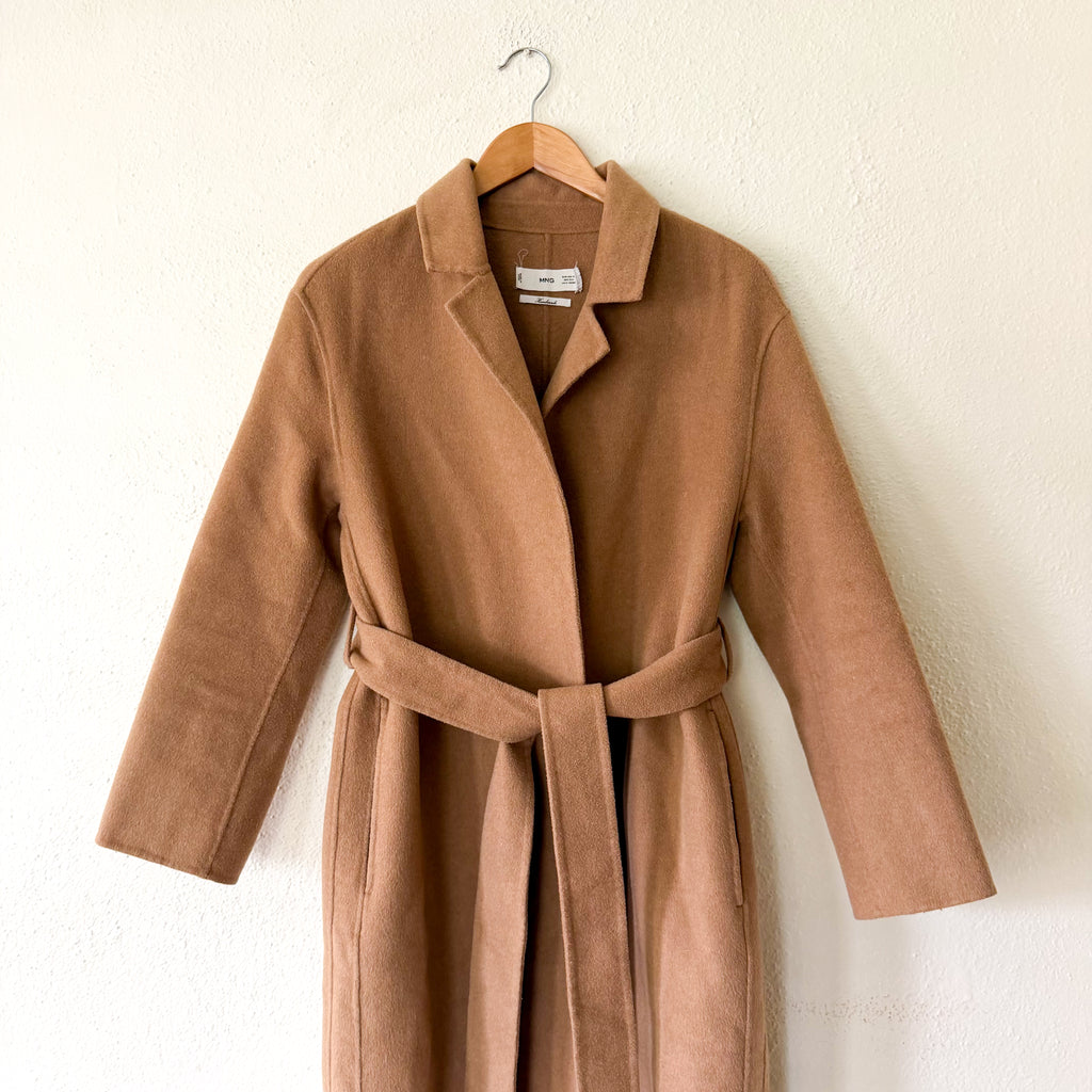Mango MNG Handmade Wool Blend Belted Trench Coat in Camel | XS