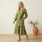 ME+EM Bespoke Contrast Green Broderie Long Sleeve Midi Dress | 0
