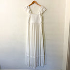 Women’s White Smocked Flutter Sleeve Pointelle Maxi Dress | S
