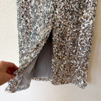 Mango MNG Silver Sequin Midi Straight Pencil Skirt | S