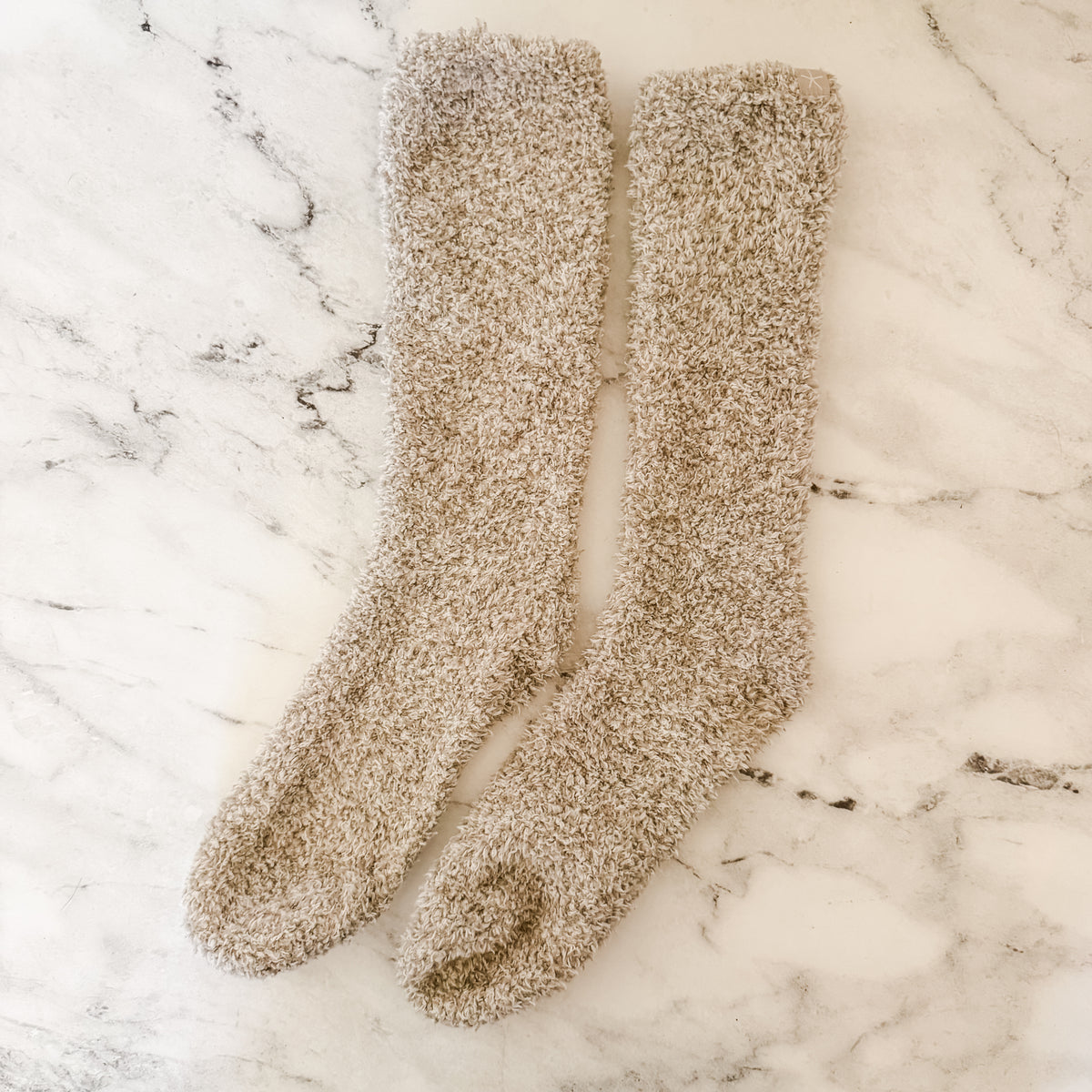 Barefoot Dreams CozyChic Heathered High Socks in Stone White Marl | OS
