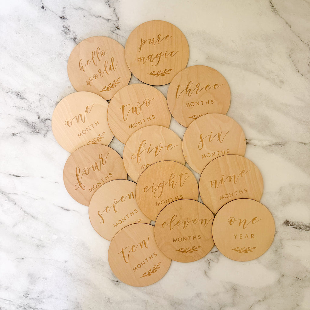 Blossom + Pear 14 Wooden Month + Milestones Photo Prop Set