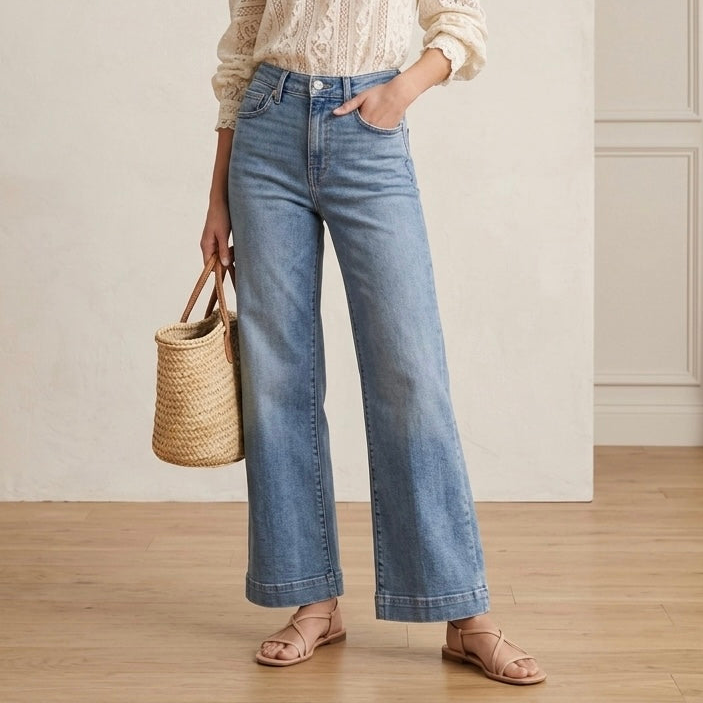 7 For All Mankind Cropped Alexa High-Rise Medium Wash Straight/Wide Leg Jeans | 23