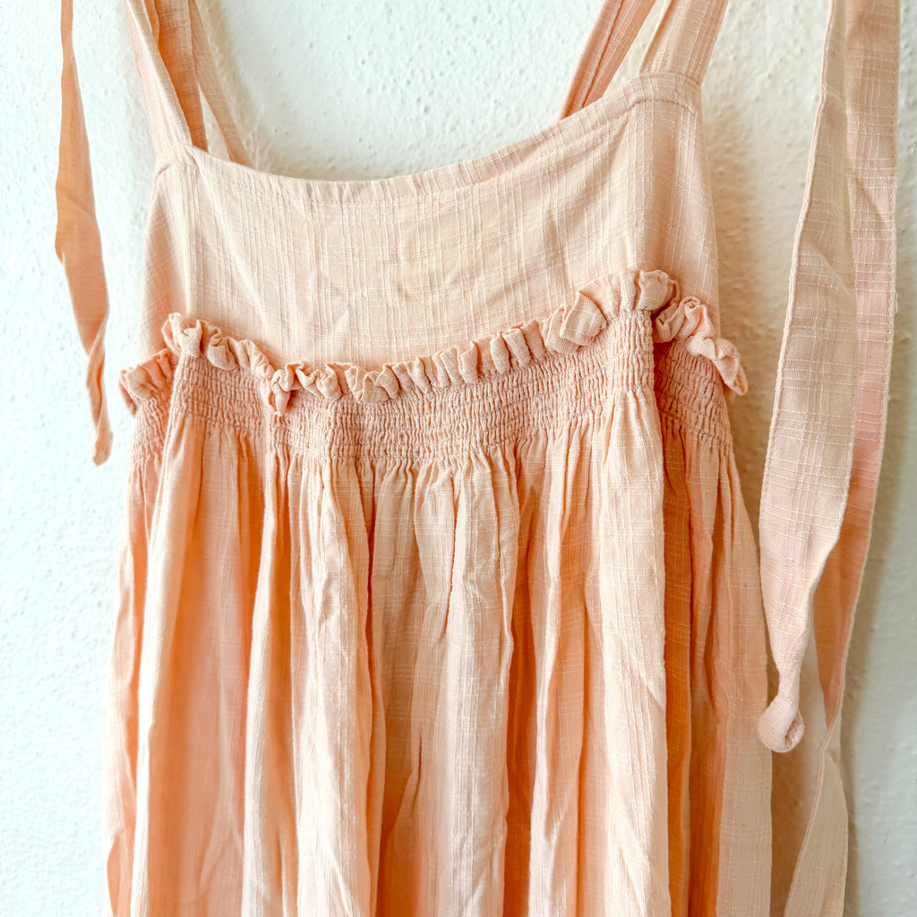 Free People Empire Waist Linen Blend Dress in Peach | XS