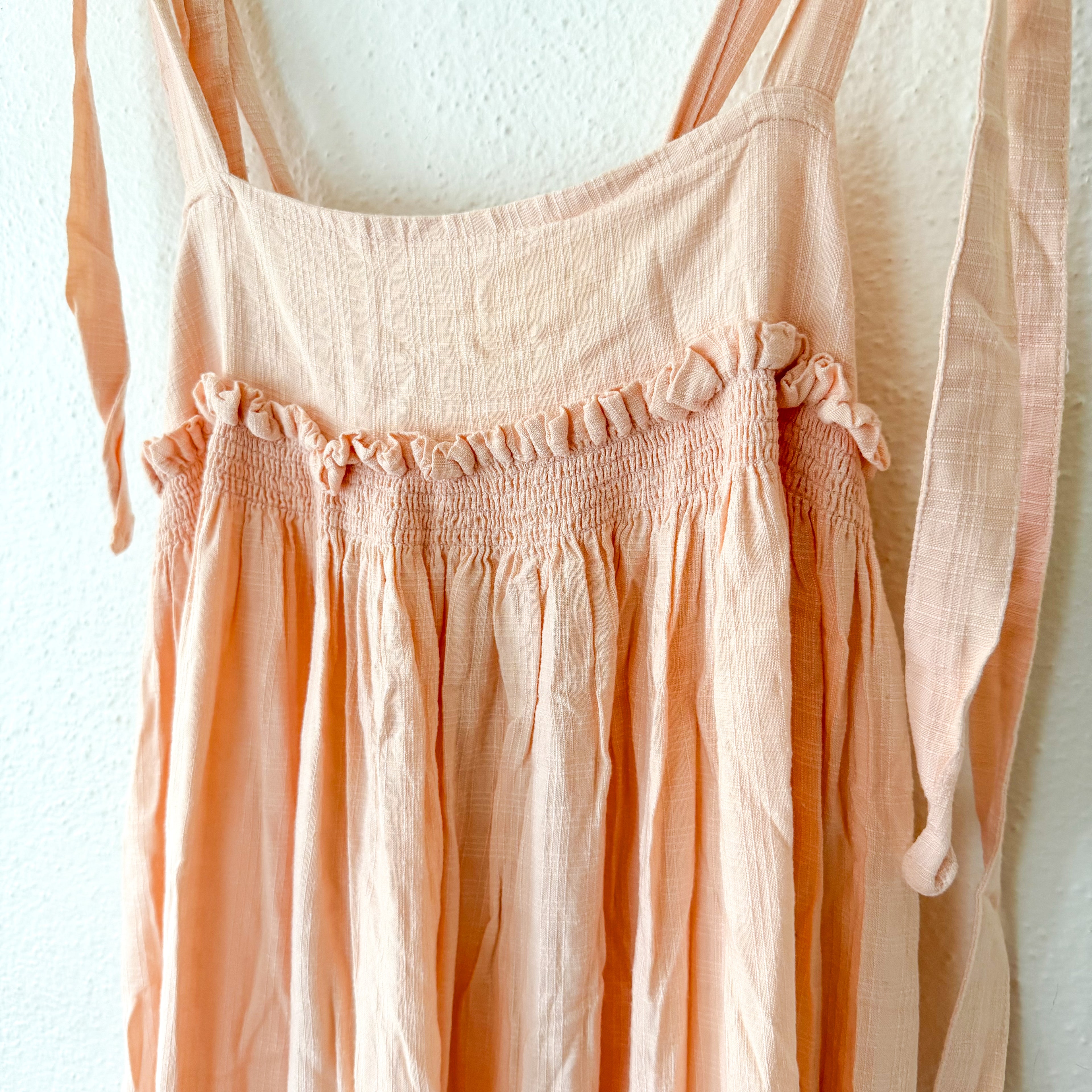 Free People Empire Waist Linen Blend Dress in Peach | XS