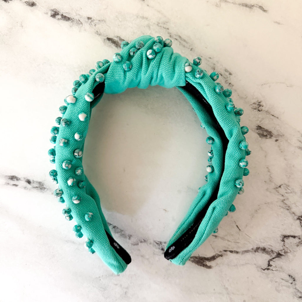Lele Sadoughi Turquoise Tonal Howlite Round Beaded Embellished Headband