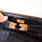 Tory Burch Lee Radziwill Black Croc-Embossed Leather Petite Bag