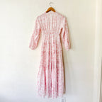 Free People Pappiet Midi Long Sleeve Boho Dress in Pink Ivory Floral | XS